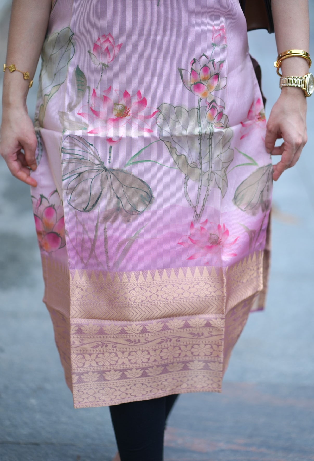 AL 443 Tissue Kurti with border (with lining )