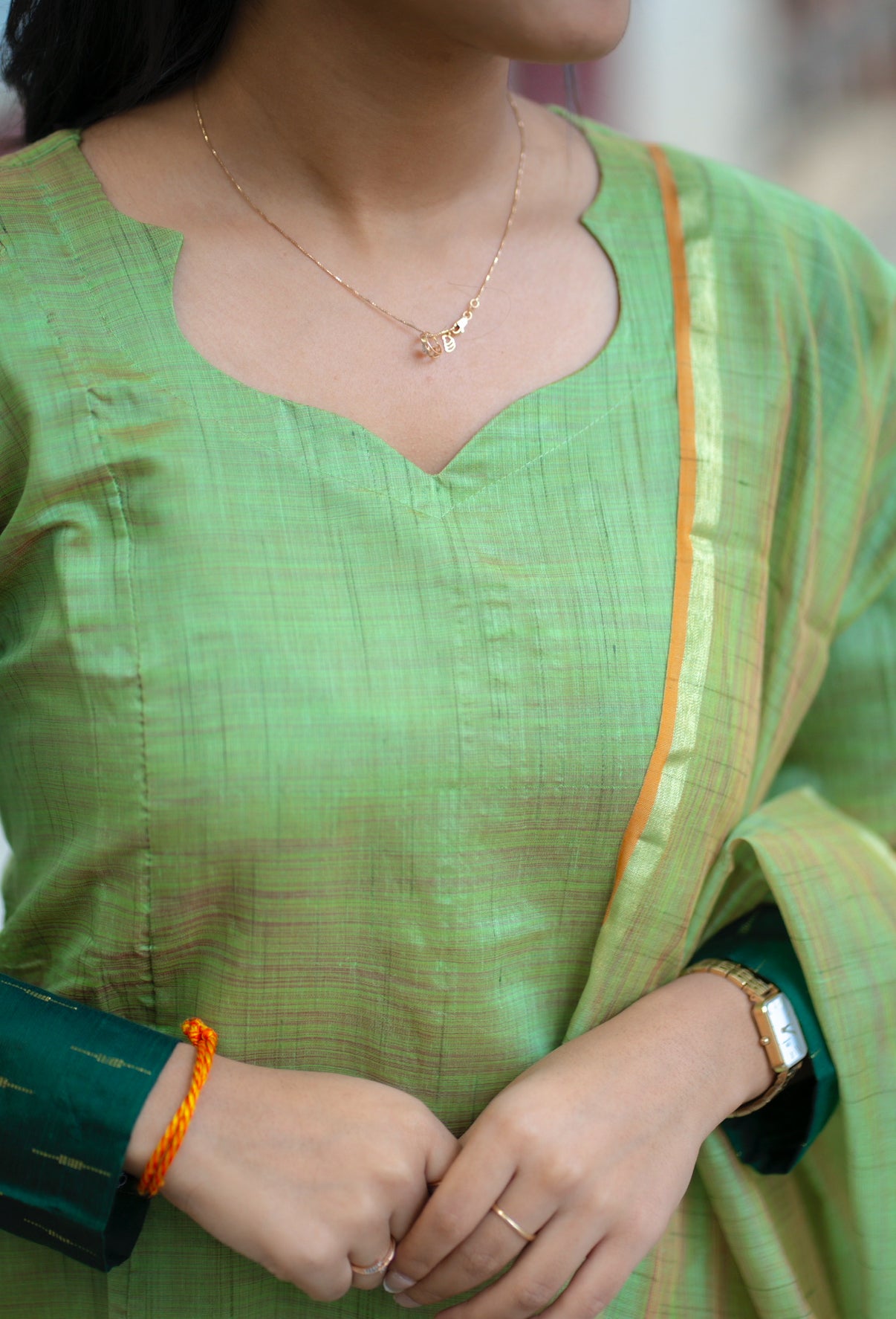 AL 531 Raw silk A line kurti with dupatta (with lining)
