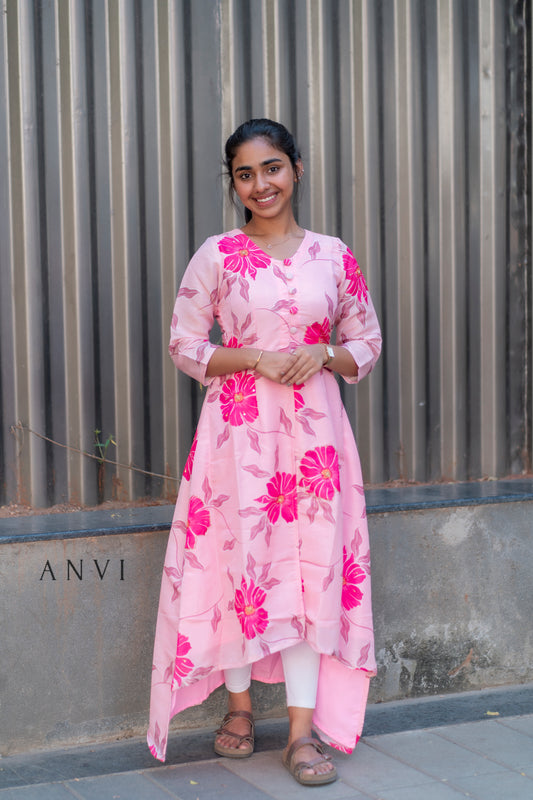 AL 396 Organza A line kurti with center slit