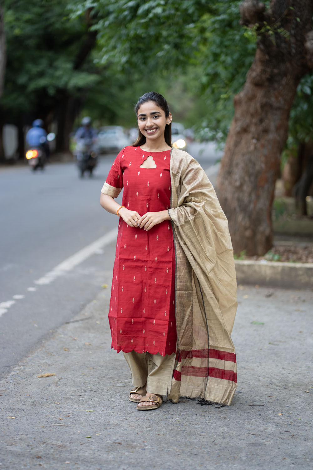 AL 583 Red raw silk 3 piece set with lining