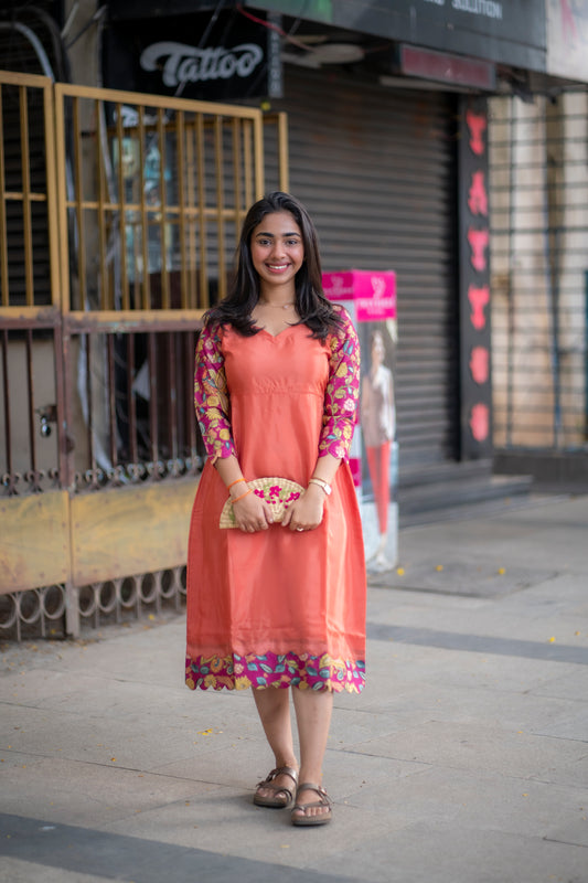 AL 500 Silk maxi with kalamkari patch with lining