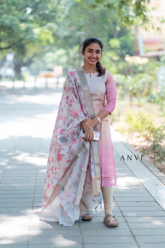 AL 372 Ombre crush tissue Kurti with duppatta