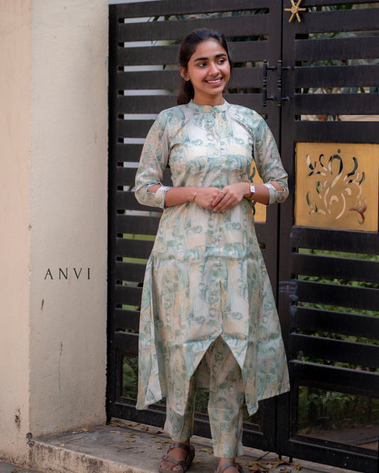 AL 393 Semi tussar co ords with lining