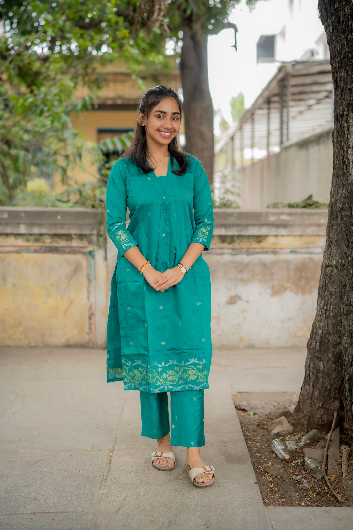 AL 481 Raw silk co ords with jhamdhani border