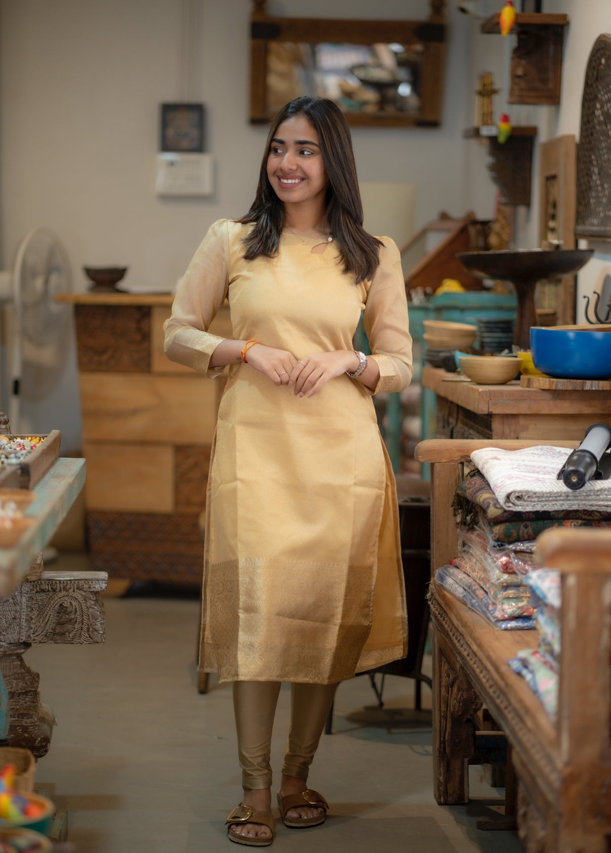 AL 550 Gold Tissue Kurti with border (with lining)