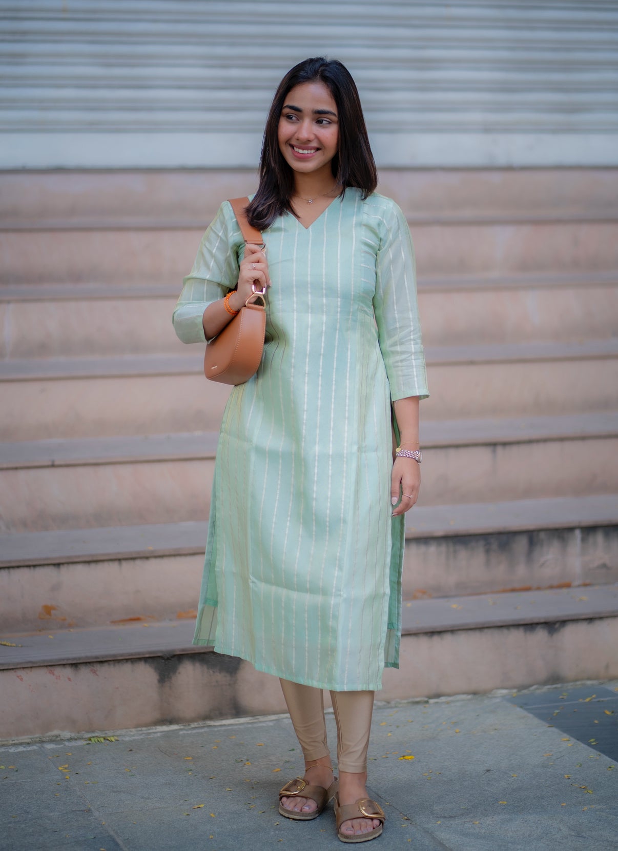 AL 567 Tissue Kurti with zari lines (with lining )