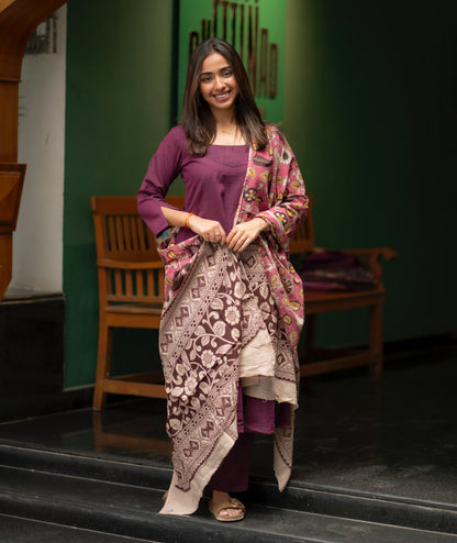 AL 575 Raw silk co ords with kalamkari dupatta(with lining)