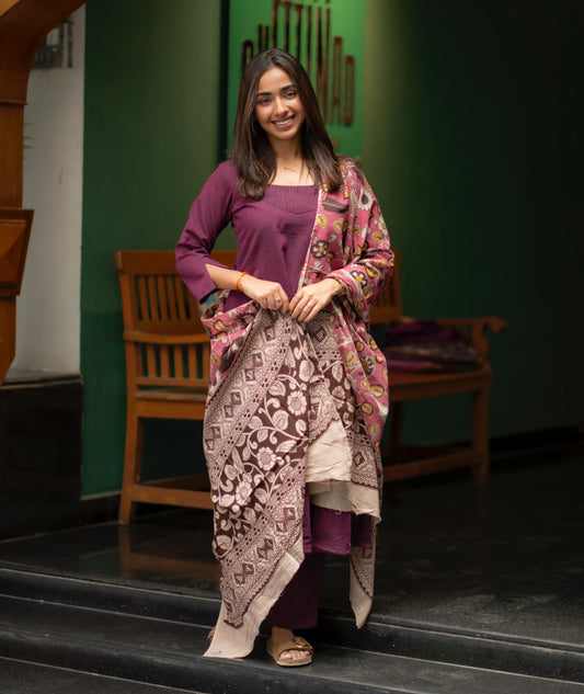 AL 575 Raw silk co ords with kalamkari dupatta(with lining)