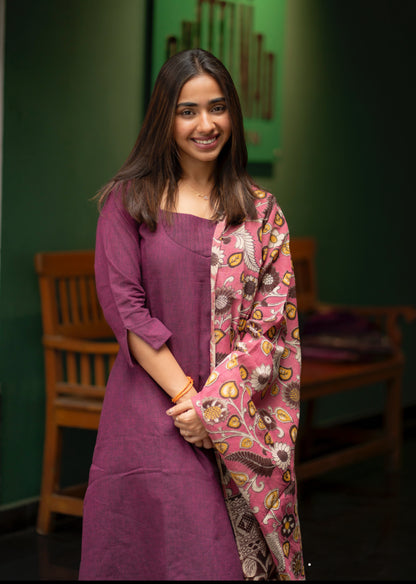 AL 575 Raw silk co ords with kalamkari dupatta(with lining)