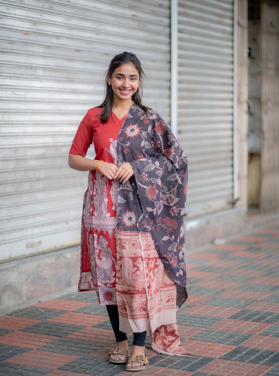 AL 558 Kalamkari cotton kurti with duppatta (with lining )