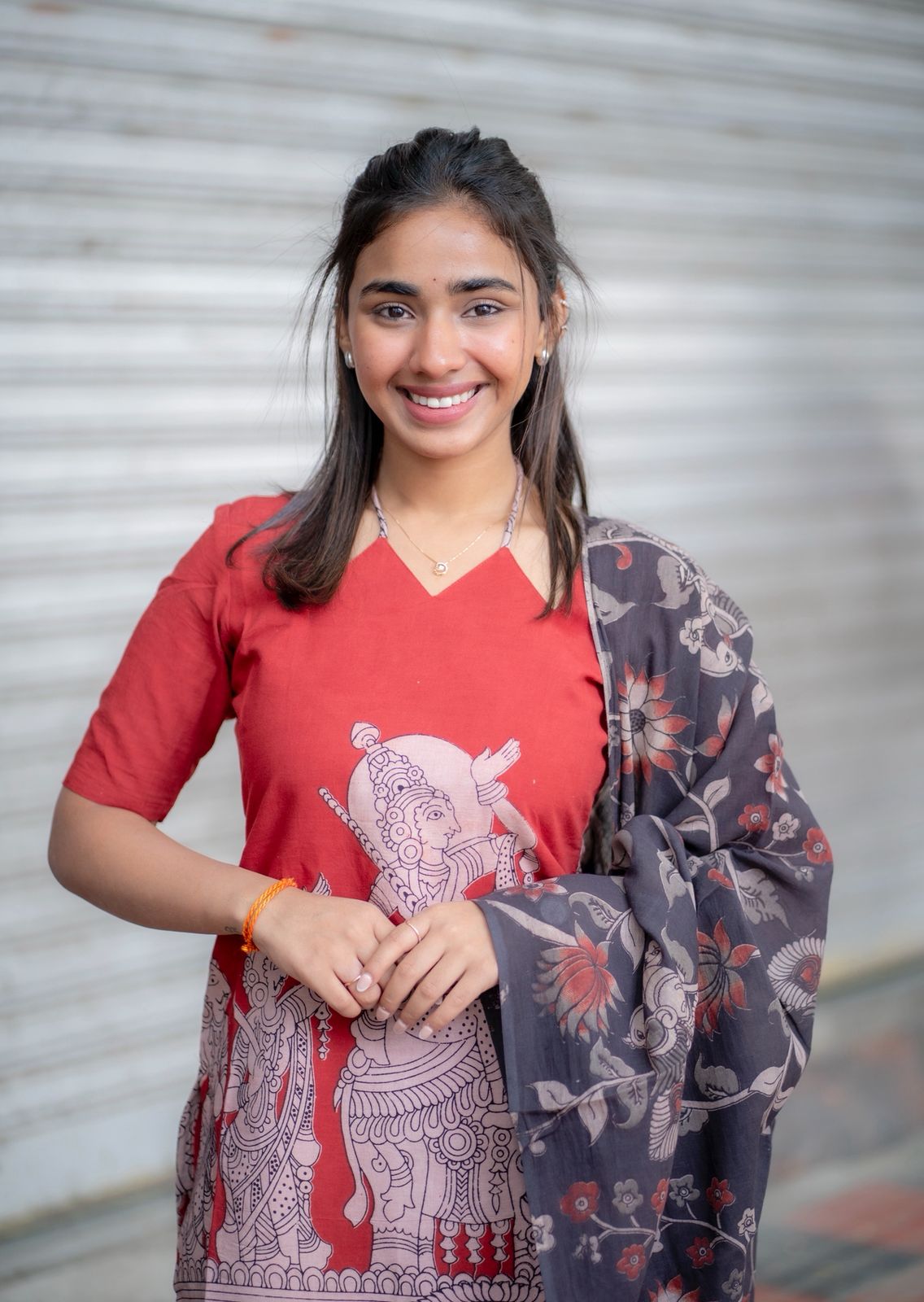 AL 558 Kalamkari cotton kurti with duppatta (with lining )