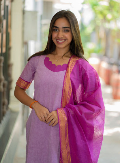 AL 574 Mangalagiri Kurta set with duppatta (with lining)