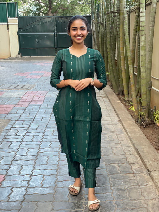 AL 247(Green) Raw Silk co-ords with Cotton Lining