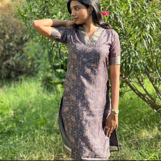 AL 167 Silk slub kurti with lining